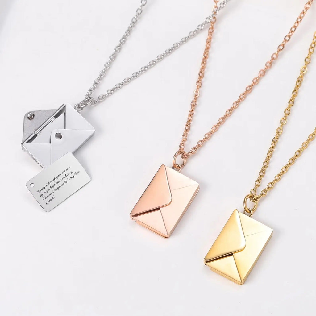 Personalised envelope message necklace