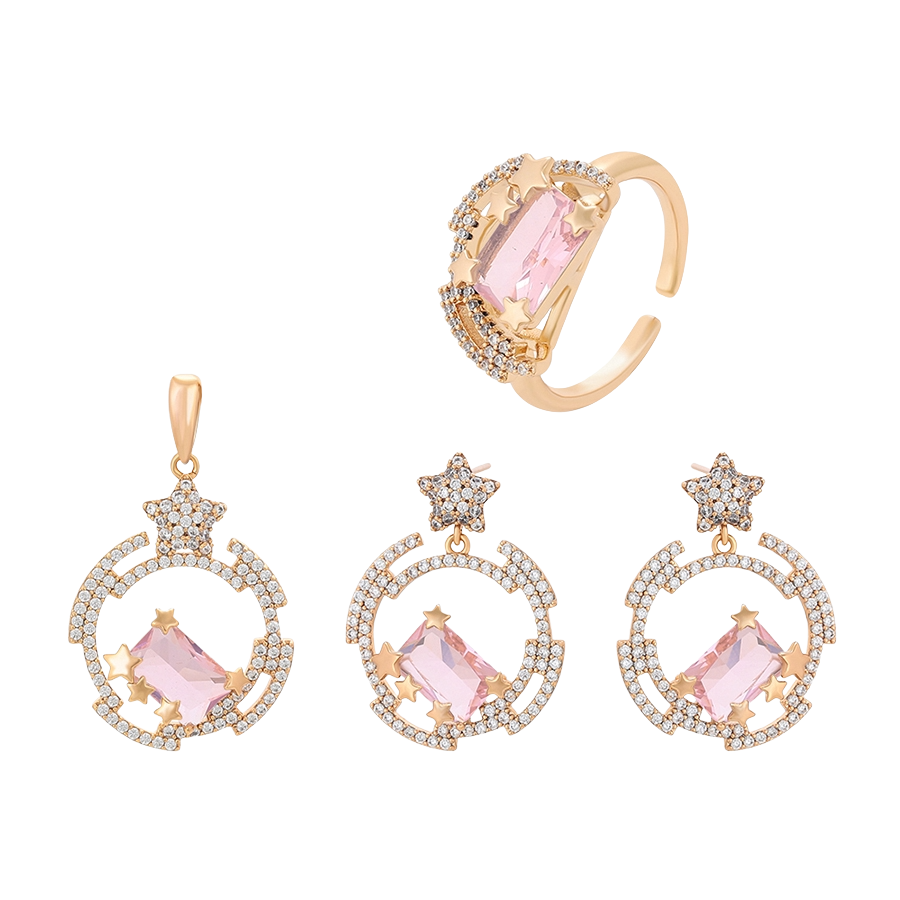 GUNHILD 18K gold-plated jewellery set with pink crystals