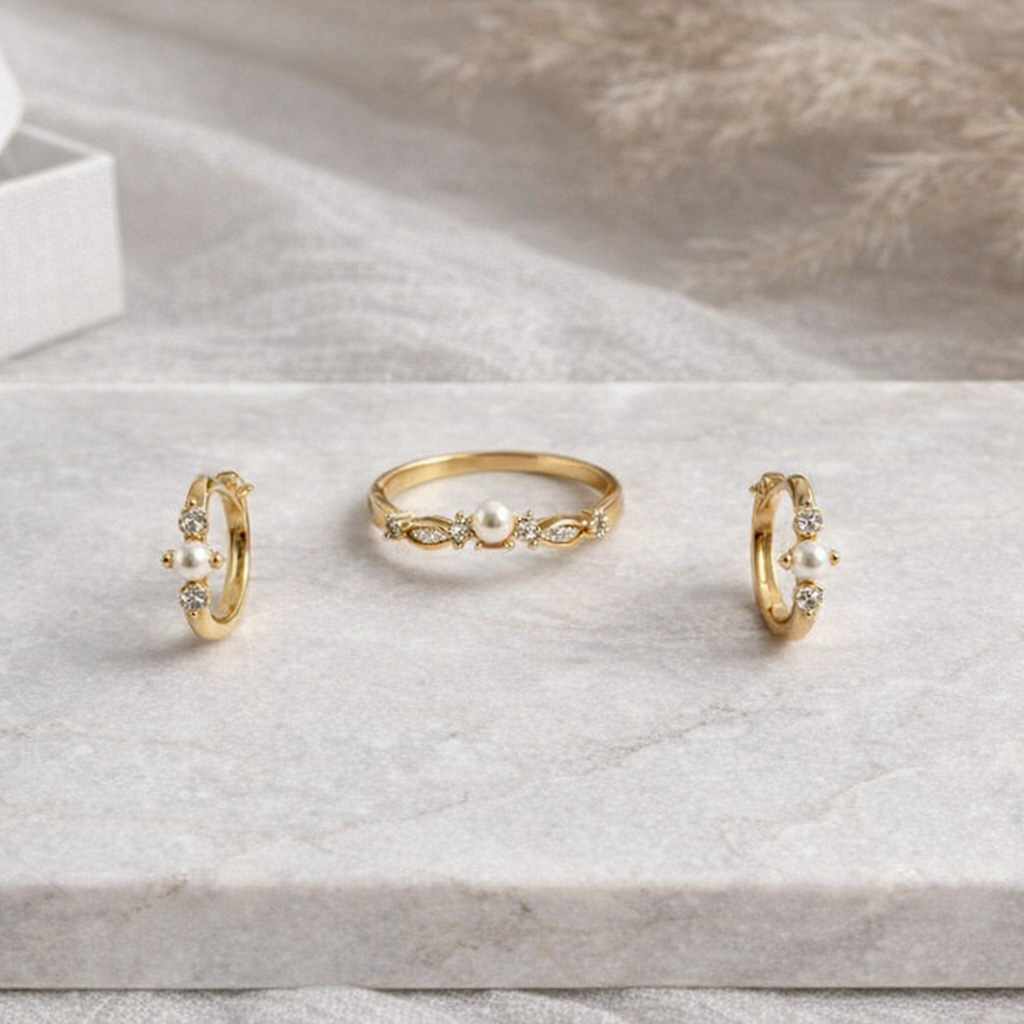 Harmony Pearl Ring & Hoop Set