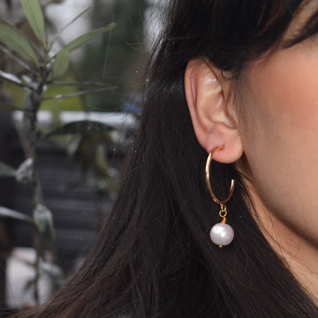 Pink Pearl Hoop Earrings