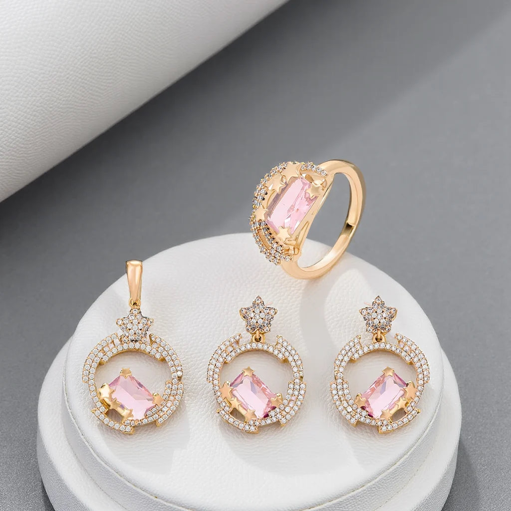 GUNHILD 18K gold-plated jewellery set with pink crystals