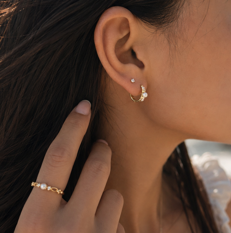 Harmony Pearl Ring & Hoop Set