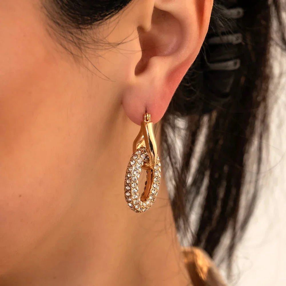 Rhinestone Stainless Steel Drop Earrings