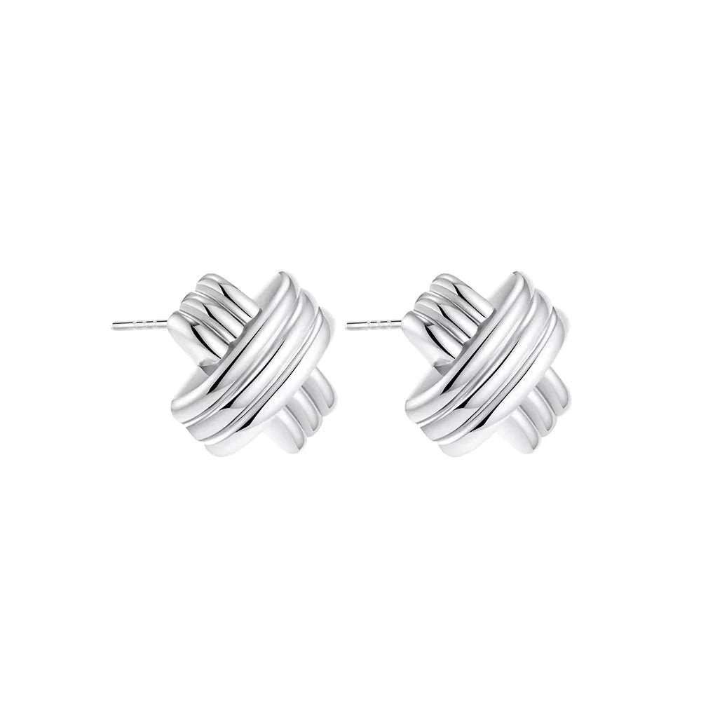 Trendy Stainless Steel Multilayer Circle Twist Knot Earrings for Women Texture Mixed Color Gold Plated Statement Earring Bijoux-5