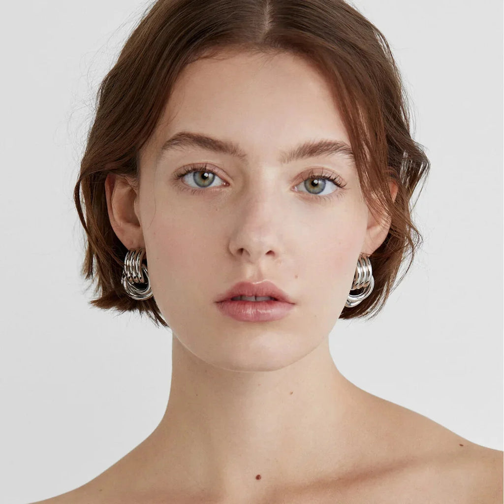 Trendy Stainless Steel Multilayer Circle Twist Knot Earrings for Women Texture Mixed Color Gold Plated Statement Earring Bijoux-3