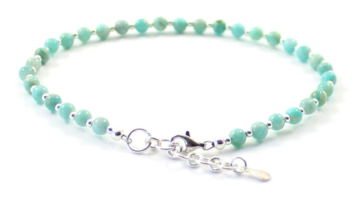 Amazonite Minimalist Green Anklet With Silver