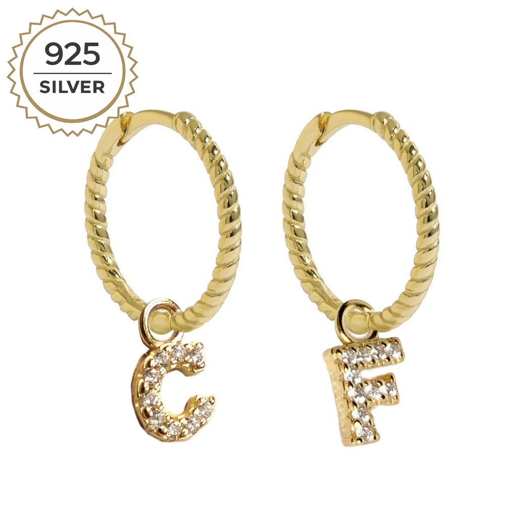 LARGE MALEA HOOPS with LETTER CHARMS 1,5cm