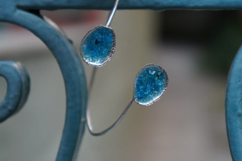 Limpet Shell & Blue Murano Glass Silver Bangle