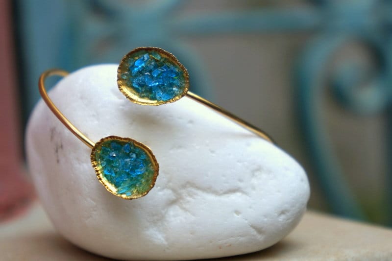 Limpet Shell & Blue Murano Glass Silver Bangle