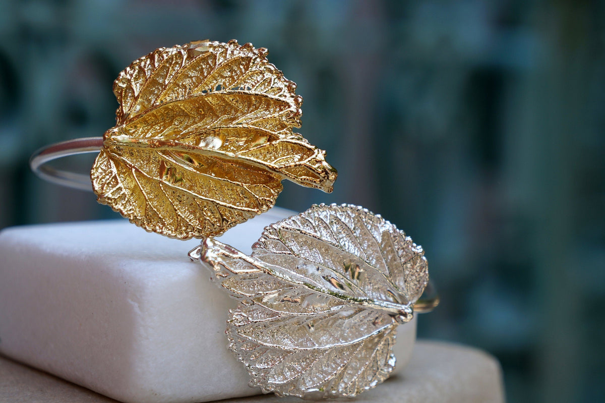 Real Mulberry Leaf Silver Bracelet, Handmade Nature Jewelry, Organic Botanical Bracelet, Gift for Nurturing & Support, Sterling Silver 925-0