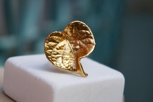 Real Leaf Gold Ring, Handmade Nature Jewelry, Organic Botanical Band, Gift for Love, 14K Gold Plated Brass-0