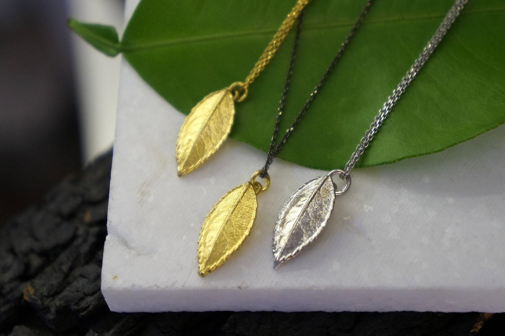 ROSE leaf botanical pendant necklace