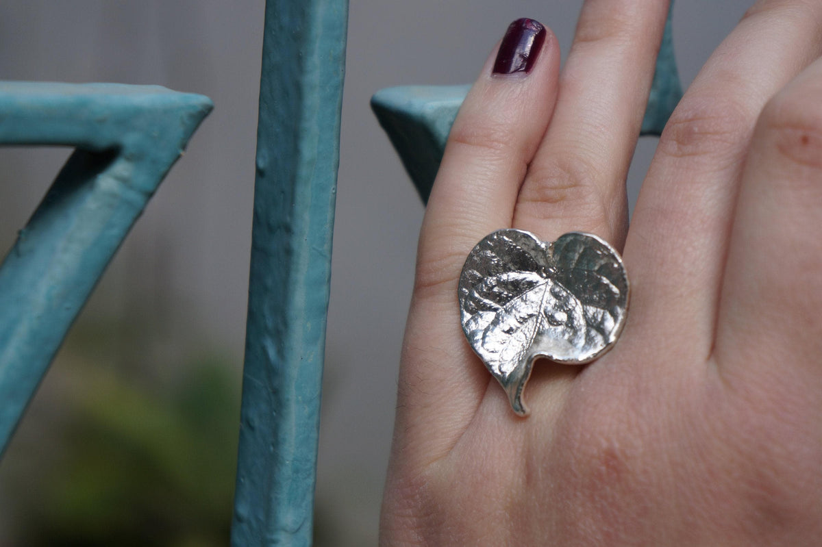 Real Leaf Gold Ring, Handmade Nature Jewelry, Organic Botanical Band, Gift for Love, 14K Gold Plated Brass-4