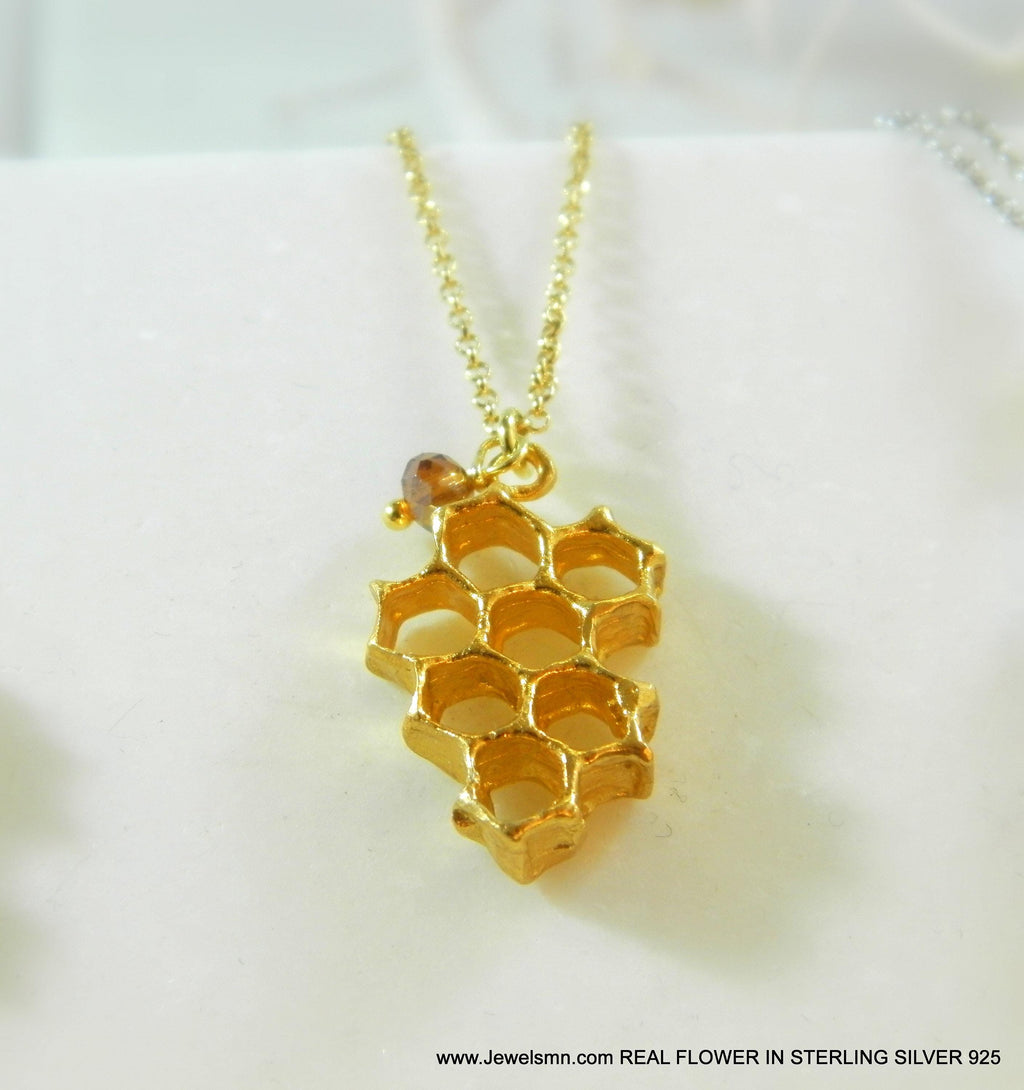 Honeycomb Gold Pendant Necklace