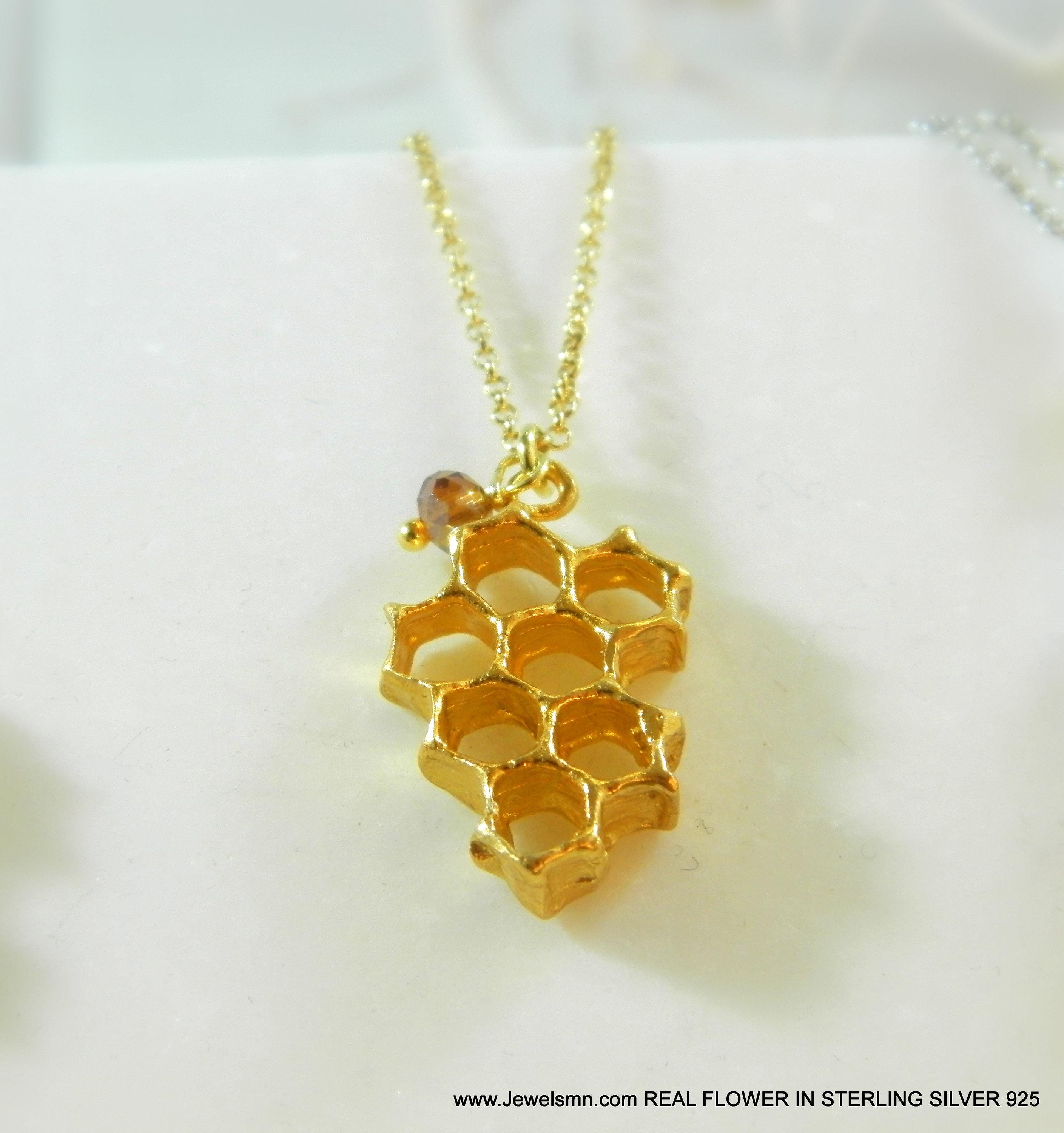 Honeycomb Gold Pendant Necklace