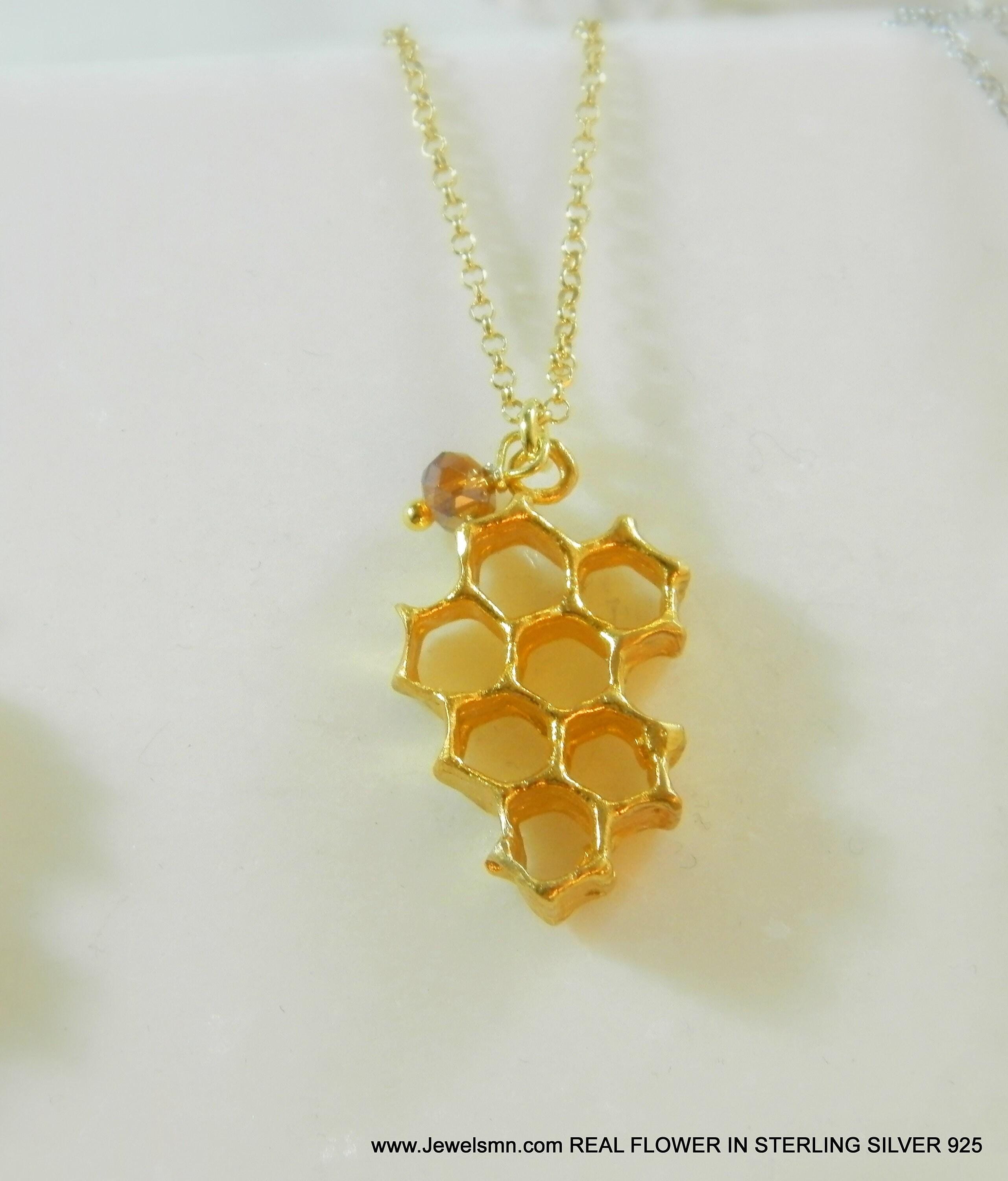 Honeycomb Gold Pendant Necklace