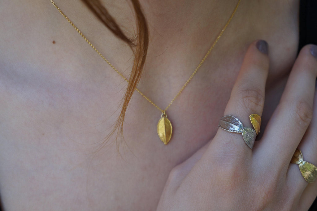 ROSE leaf botanical pendant necklace