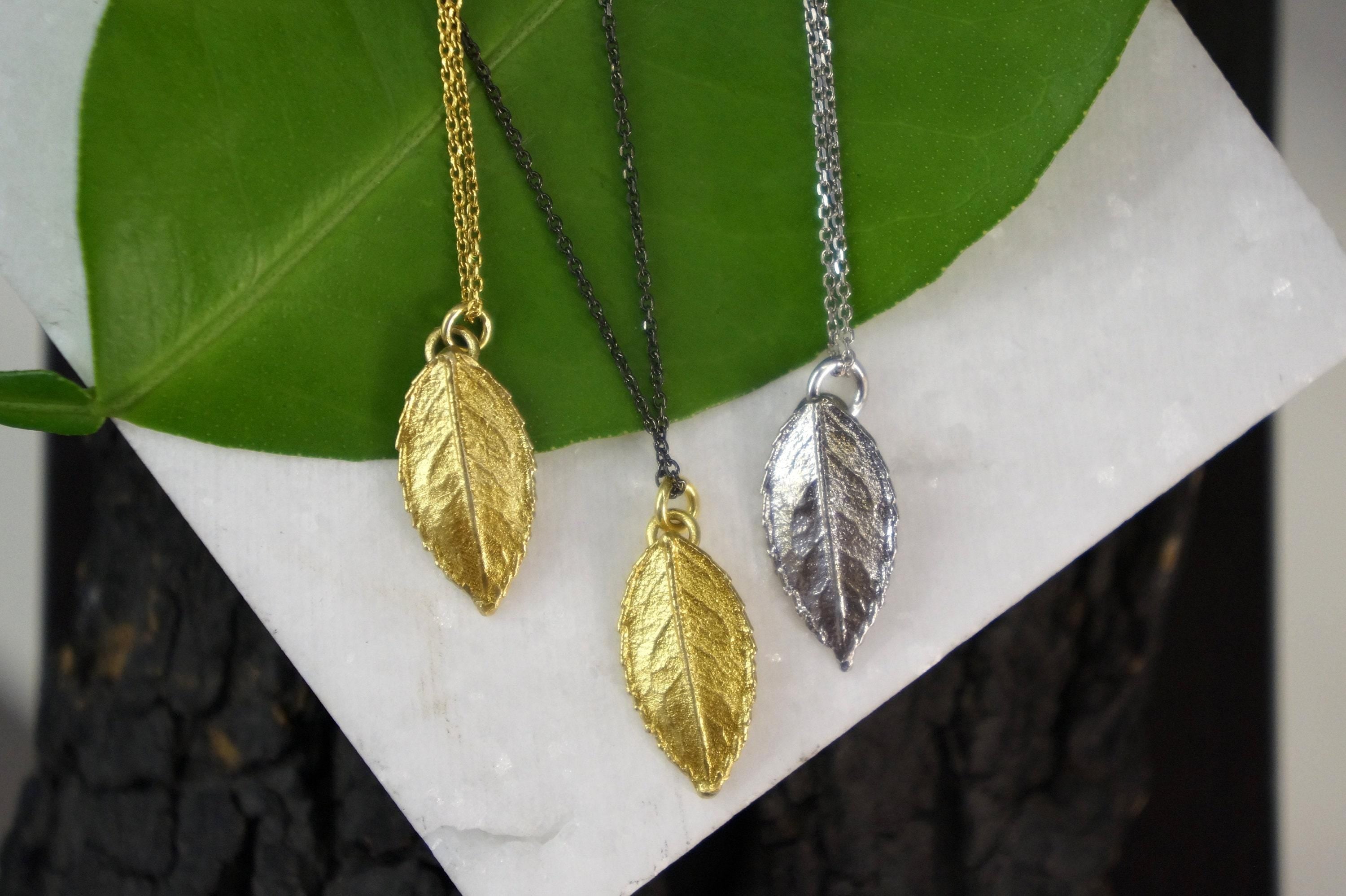 ROSE leaf botanical pendant necklace
