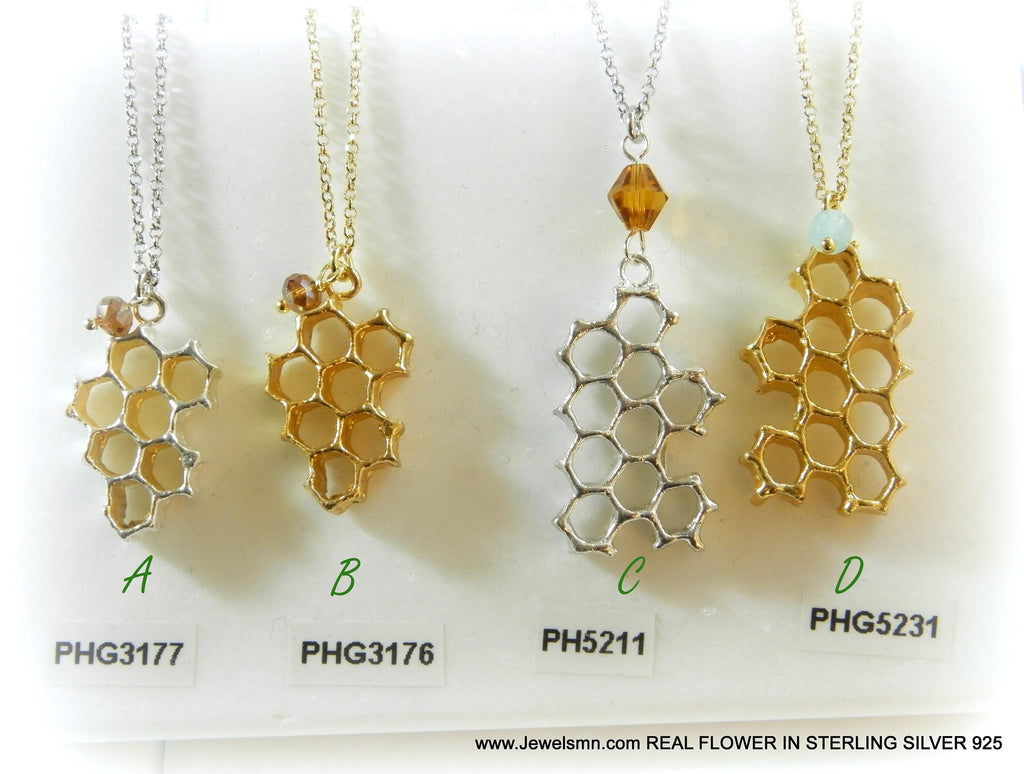 Honeycomb Gold Pendant Necklace
