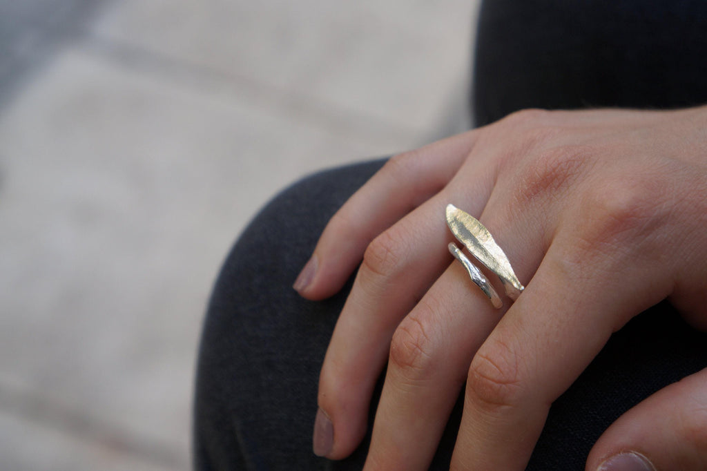 Adjustable Recycled Sterling Silver Olive Leaf Ring