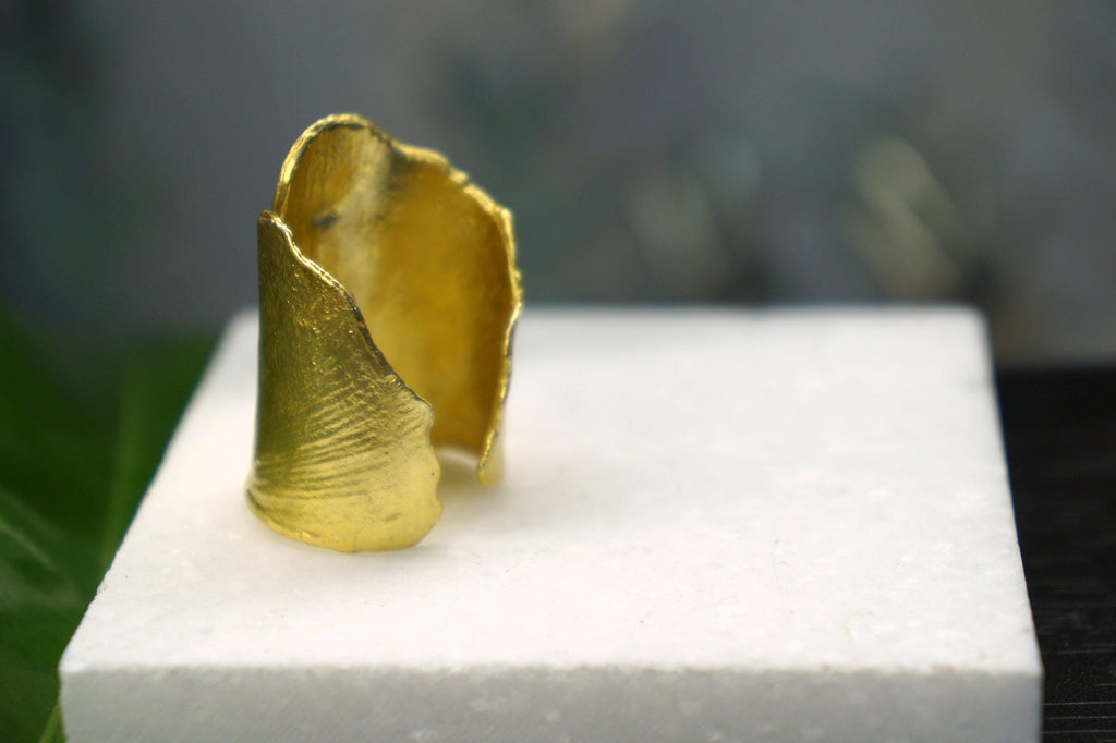 Adjustable Gold-Plated Ginkgo Leaf Ring