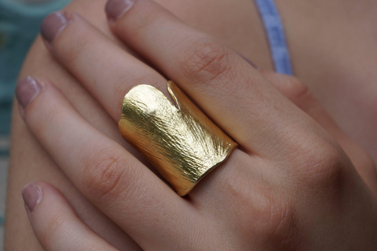 Adjustable Gold-Plated Brass Ginkgo Leaf Ring