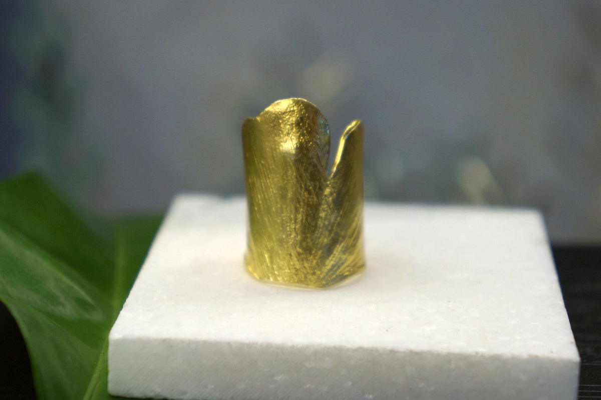Adjustable Gold-Plated Brass Ginkgo Leaf Ring