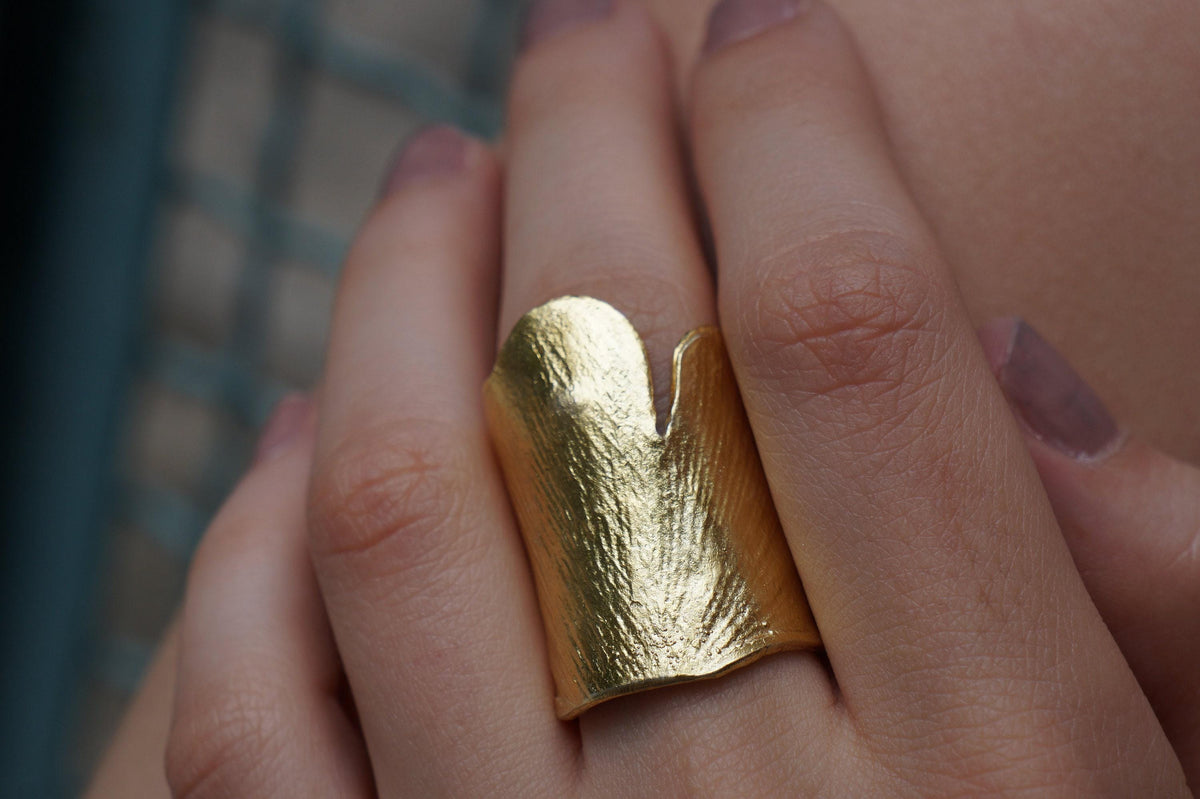 Adjustable Gold-Plated Ginkgo Leaf Ring