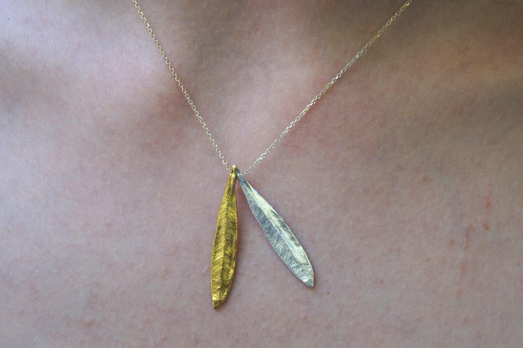OLIVE leaf sterling silver necklace