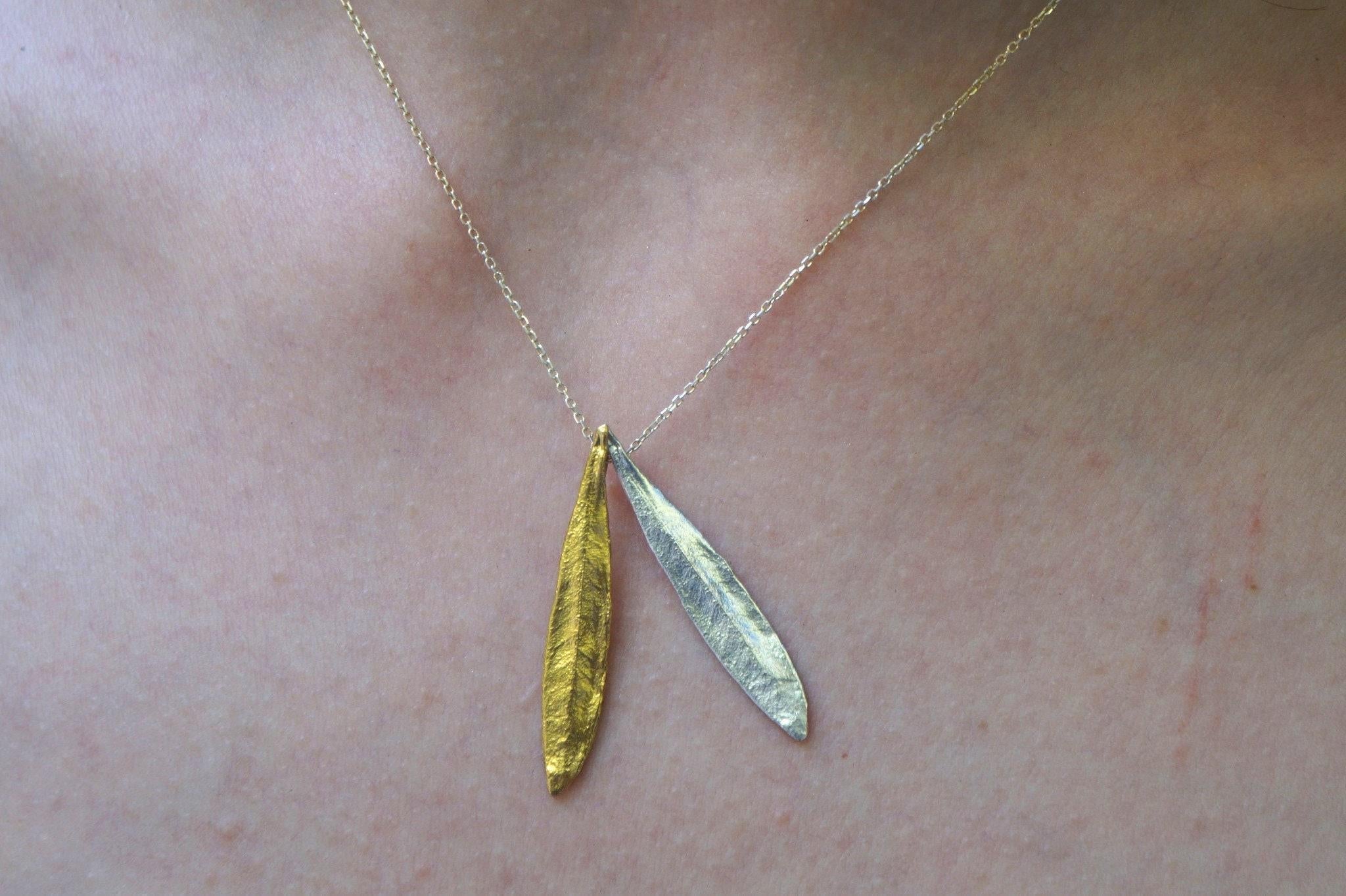 OLIVE leaf sterling silver necklace