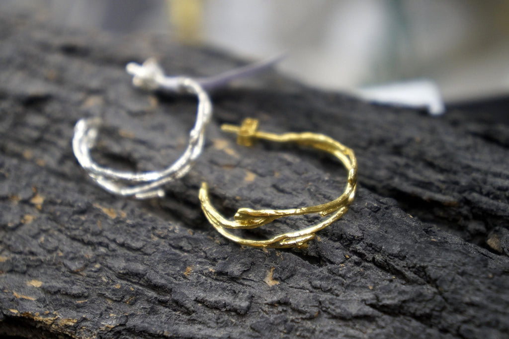 Silver Jasmine Branch Hoop Earrings