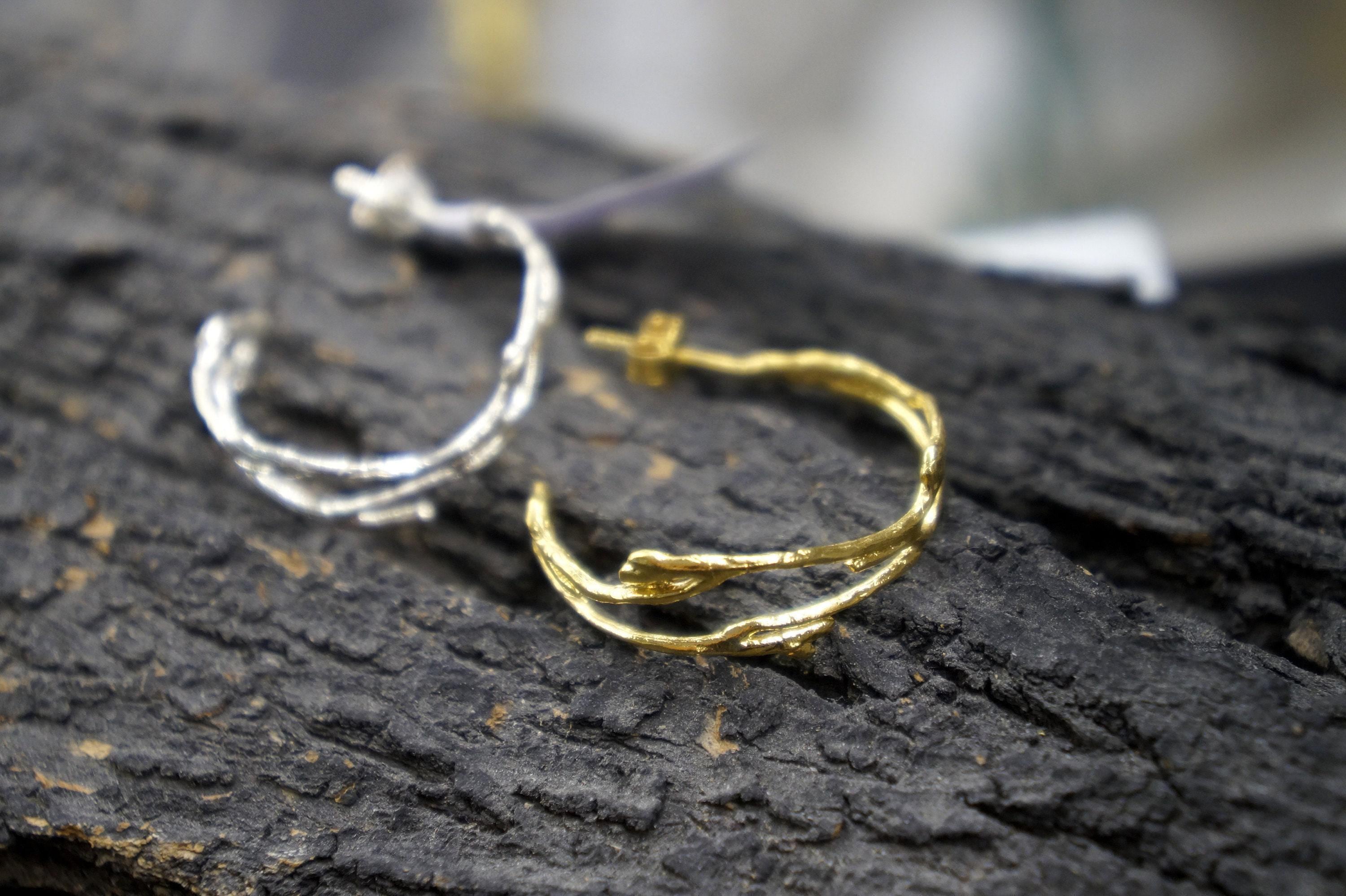 Silver Jasmine Branch Hoop Earrings