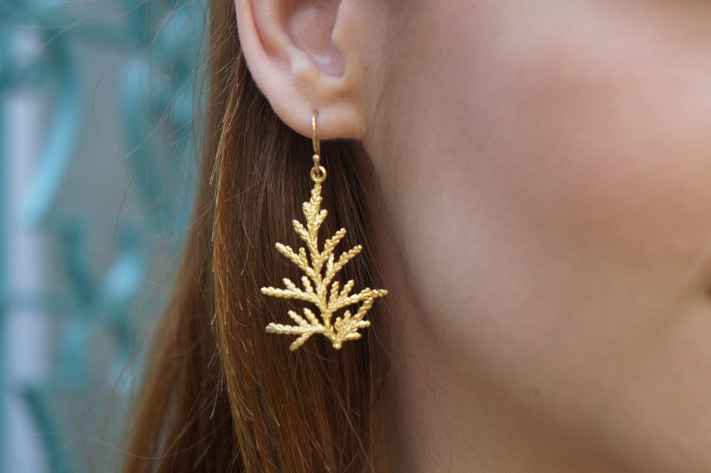 CYPRESS botanical gold-plated drop earrings