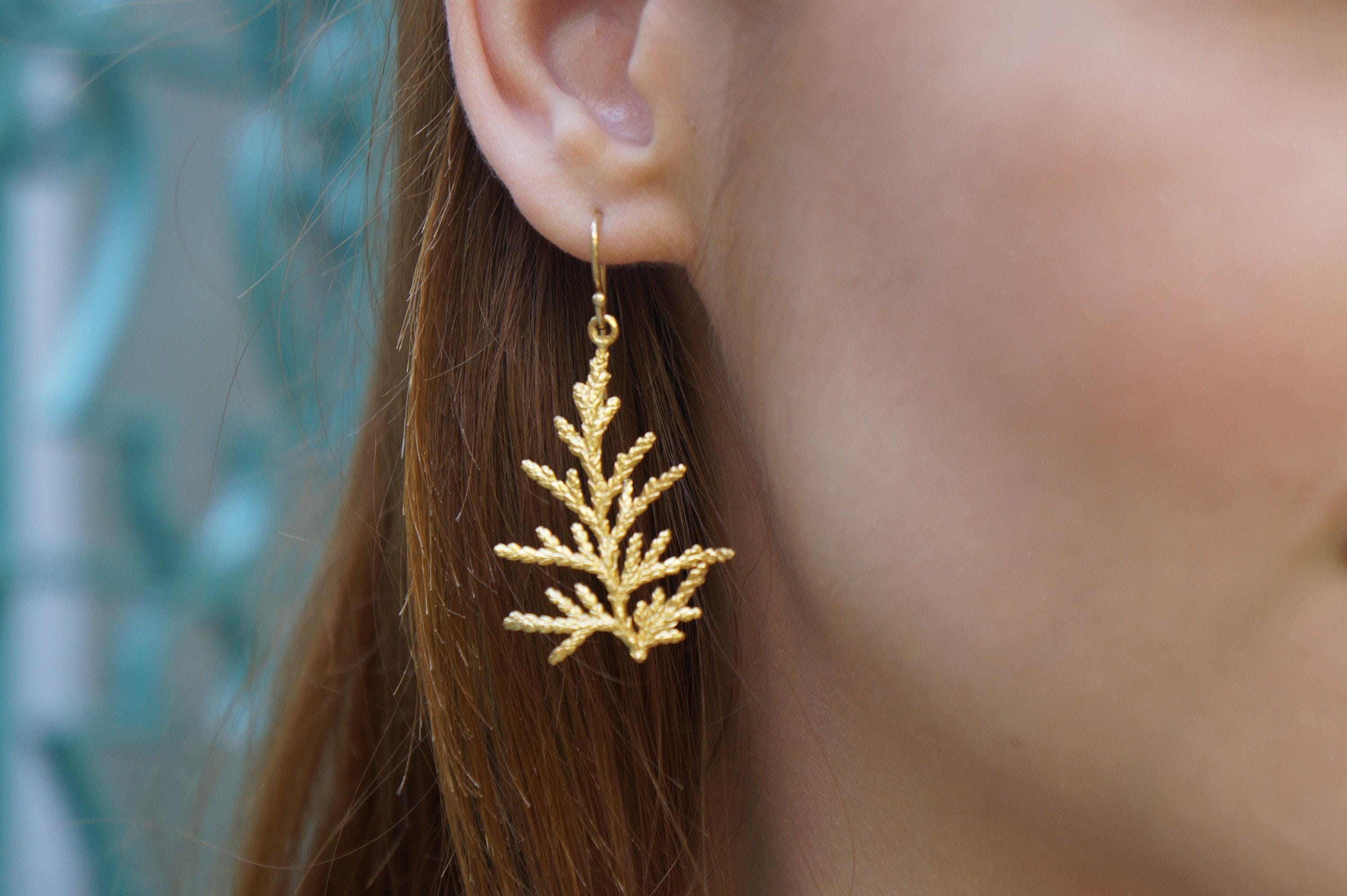 CYPRESS botanical gold-plated drop earrings