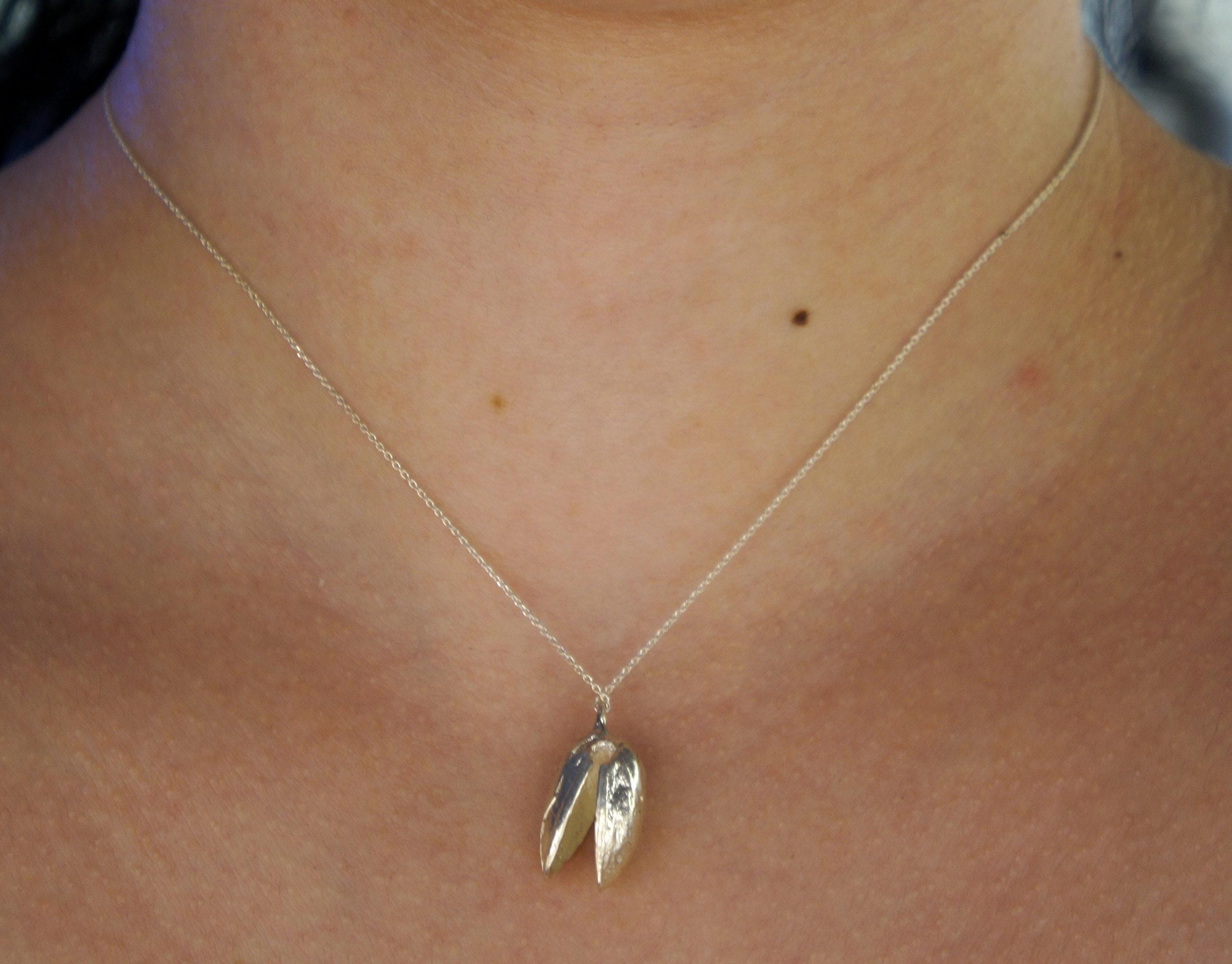 PISTACHIO leaf sterling silver necklace