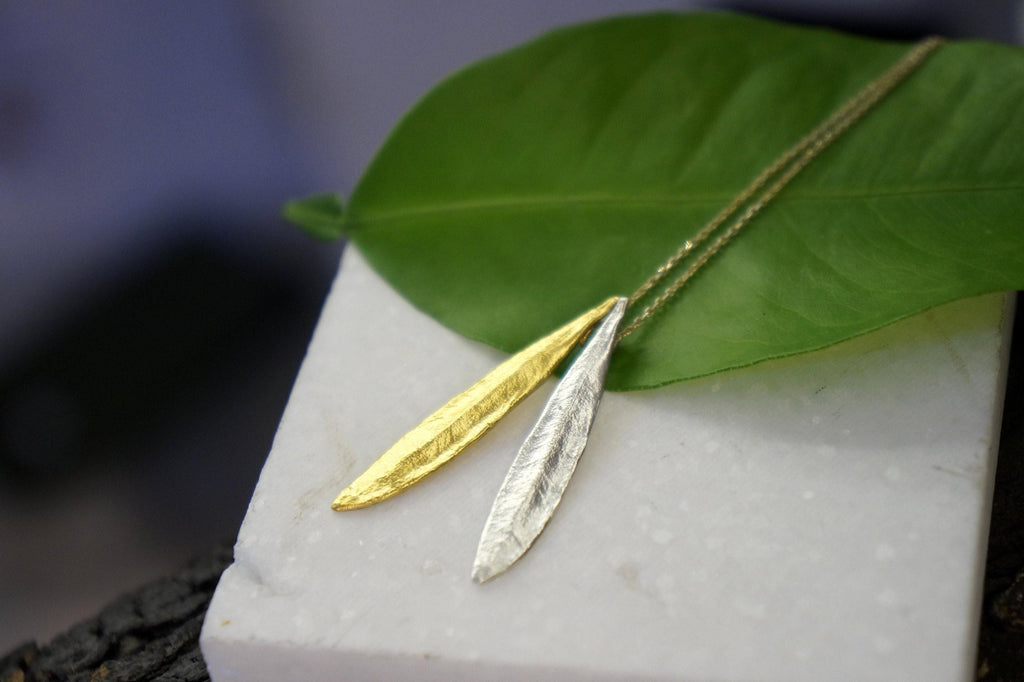 OLIVE leaf sterling silver necklace