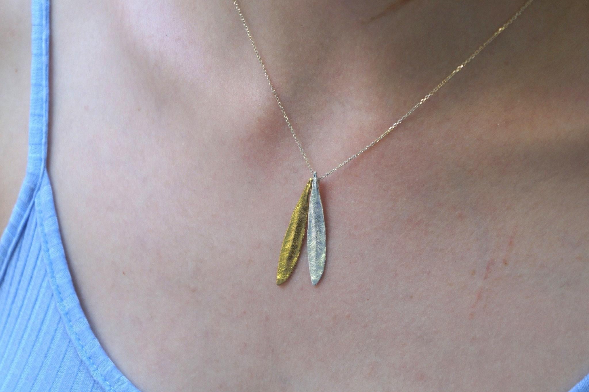 OLIVE leaf sterling silver necklace