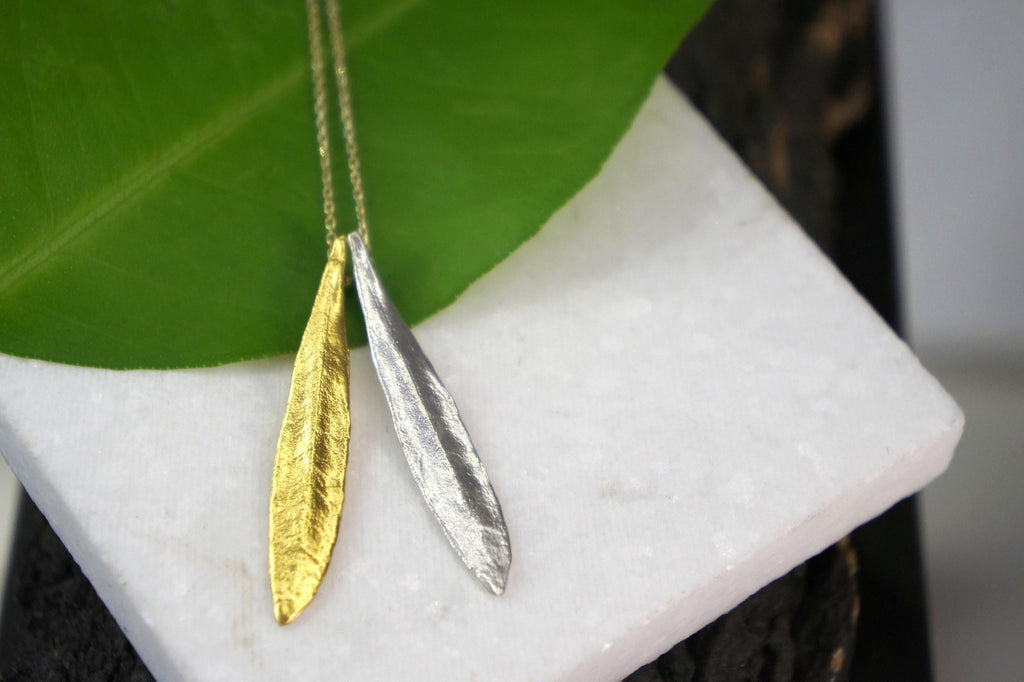 OLIVE leaf sterling silver necklace