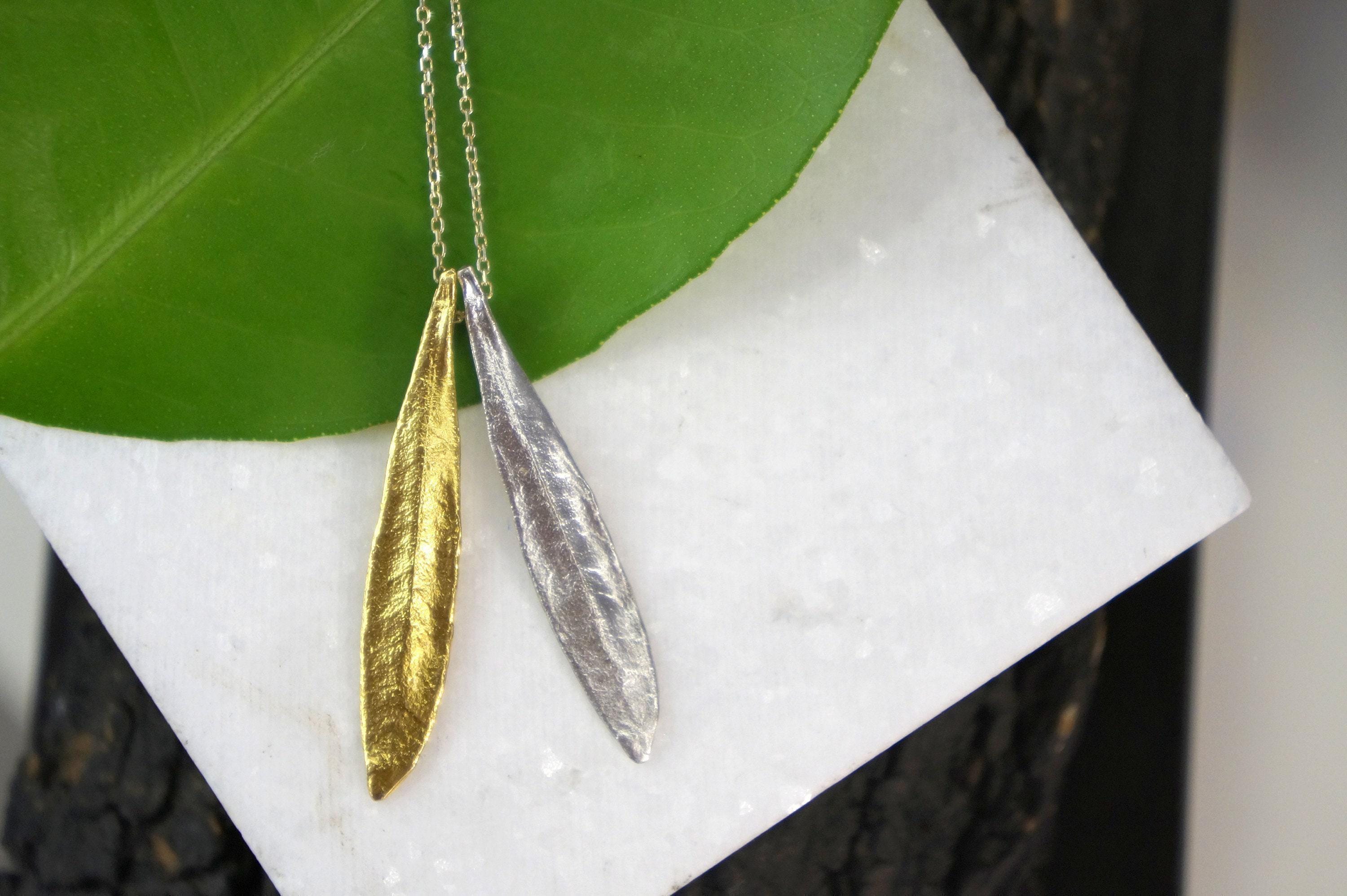 OLIVE leaf sterling silver necklace