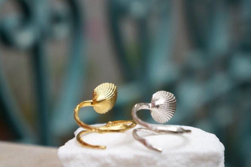 Gold Sea Shell Ring, Handmade Nature Jewelry, Organic Beach Band, Eco Gift for Luck & Vitality, Gold or Sterling Silver 925-1