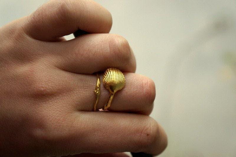 Gold Sea Shell Ring, Handmade Nature Jewelry, Organic Beach Band, Eco Gift for Luck & Vitality, Gold or Sterling Silver 925-2