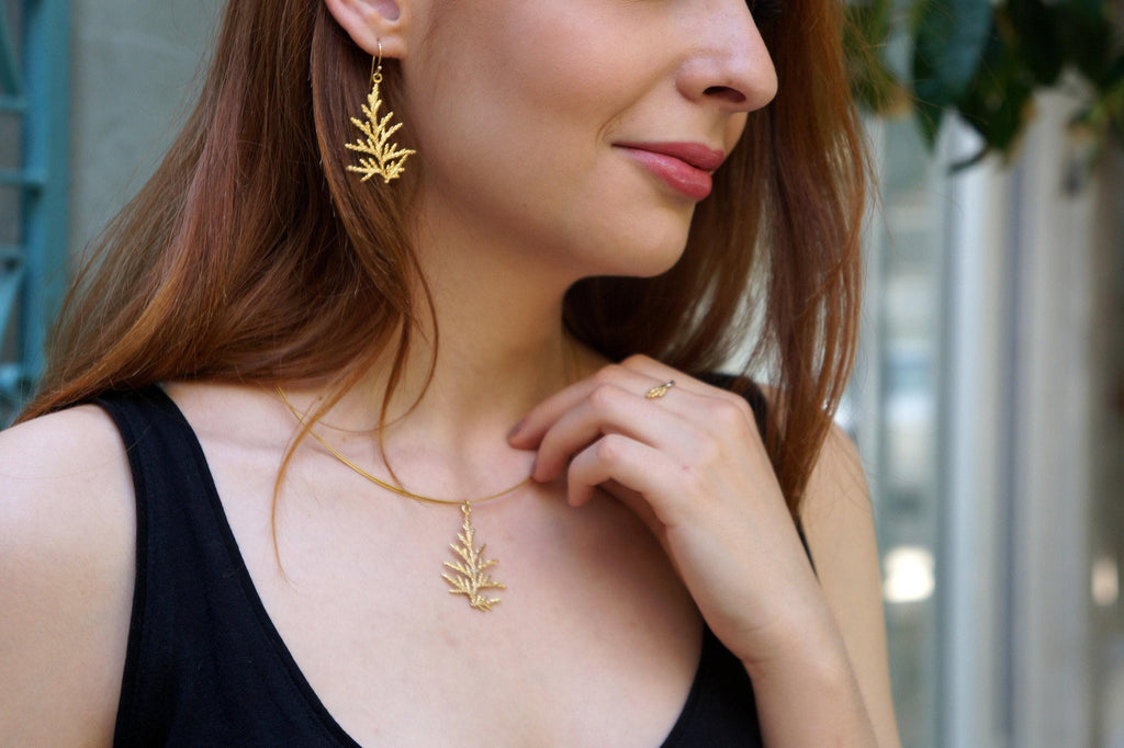 CYPRESS botanical gold-plated drop earrings