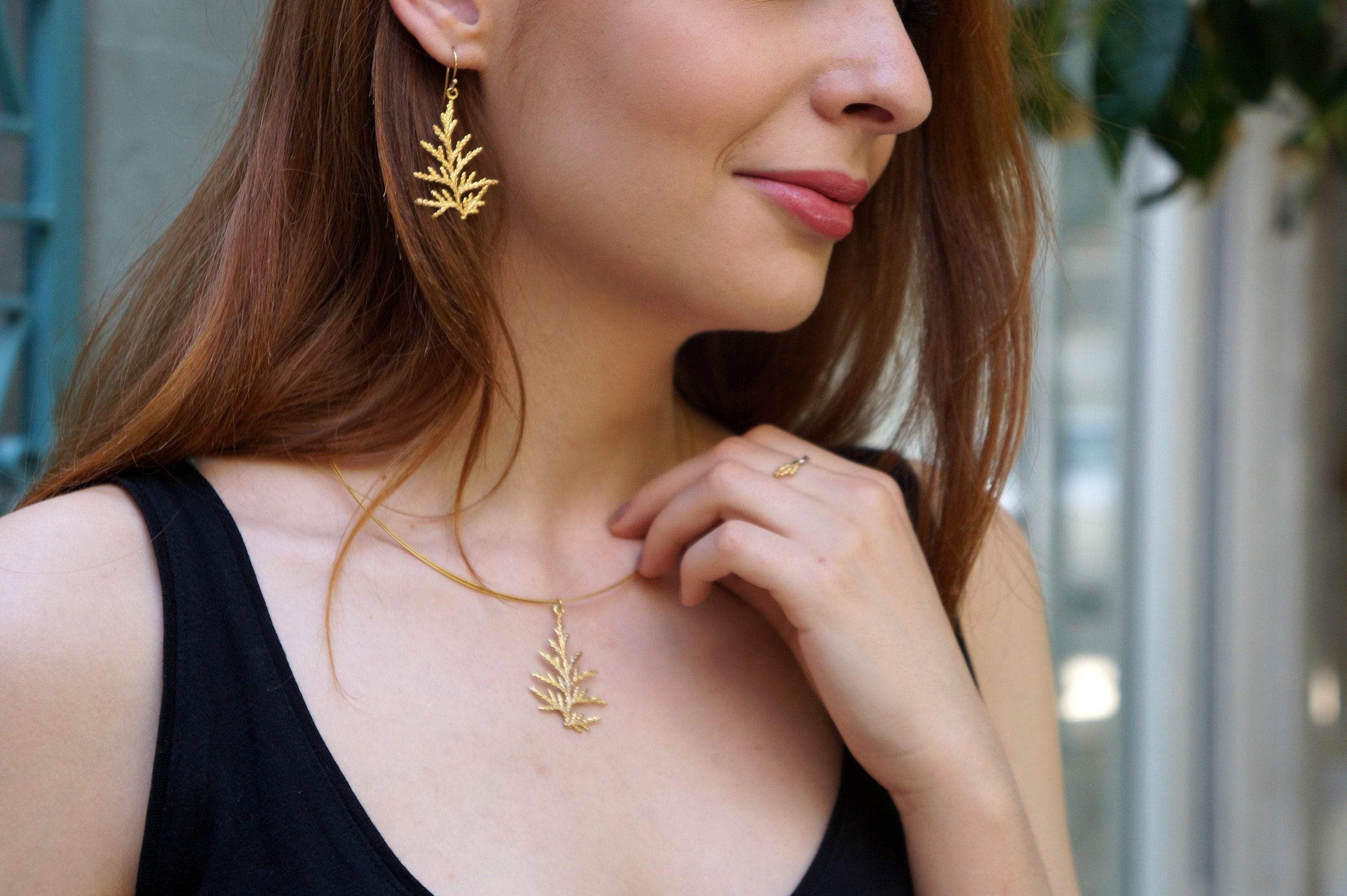 CYPRESS botanical gold-plated drop earrings
