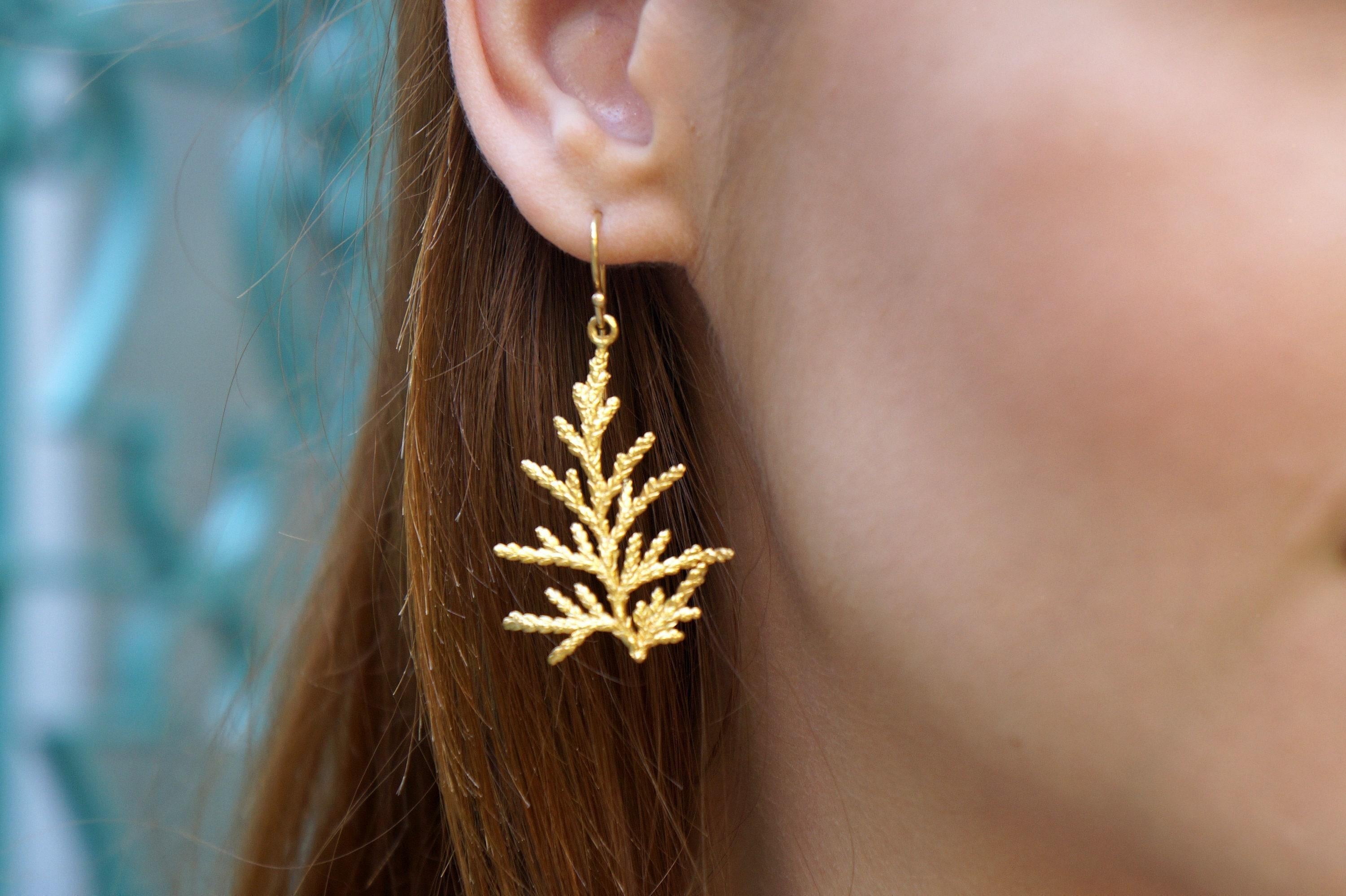 CYPRESS botanical gold-plated drop earrings
