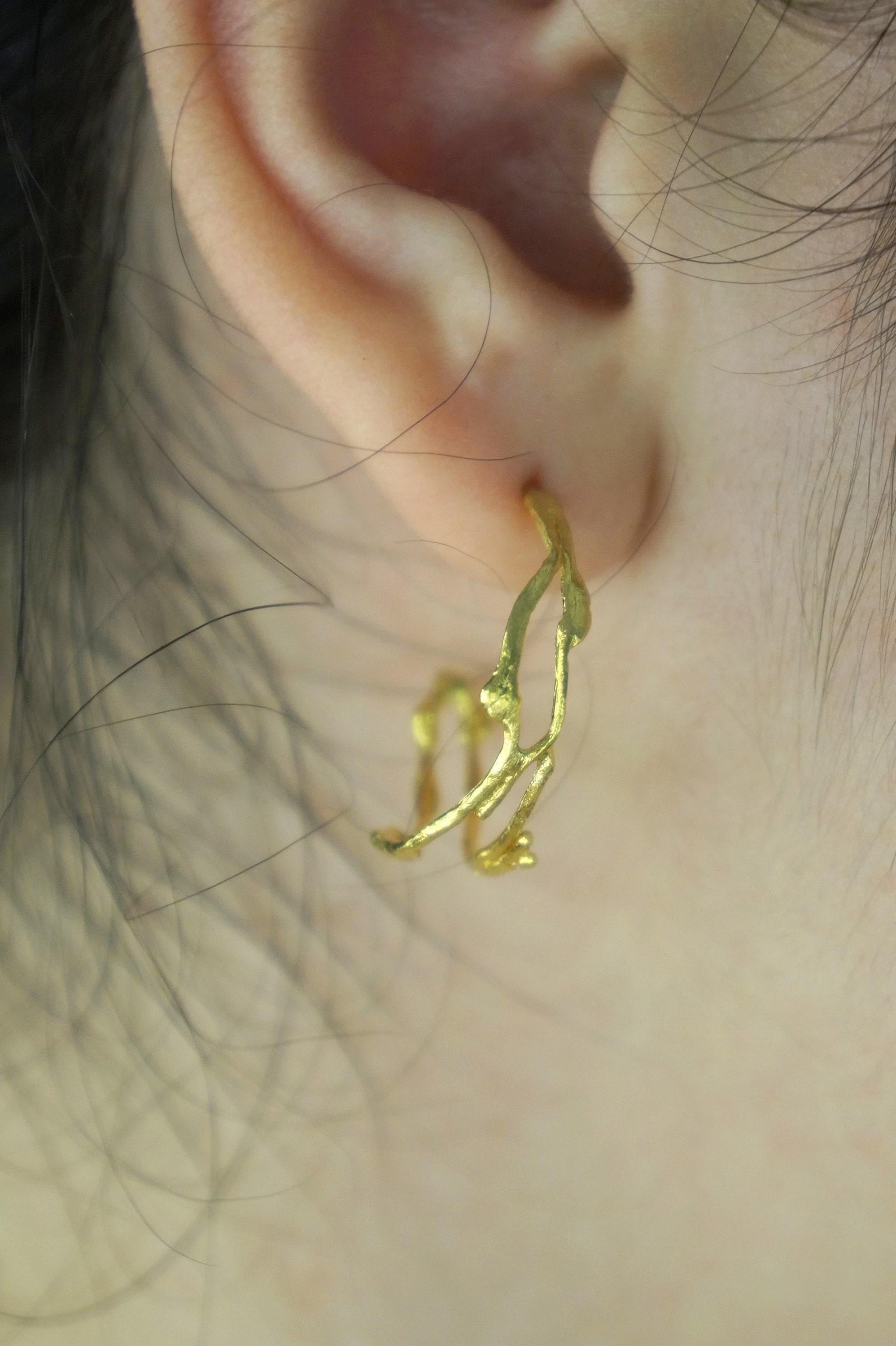 Silver Jasmine Branch Hoop Earrings