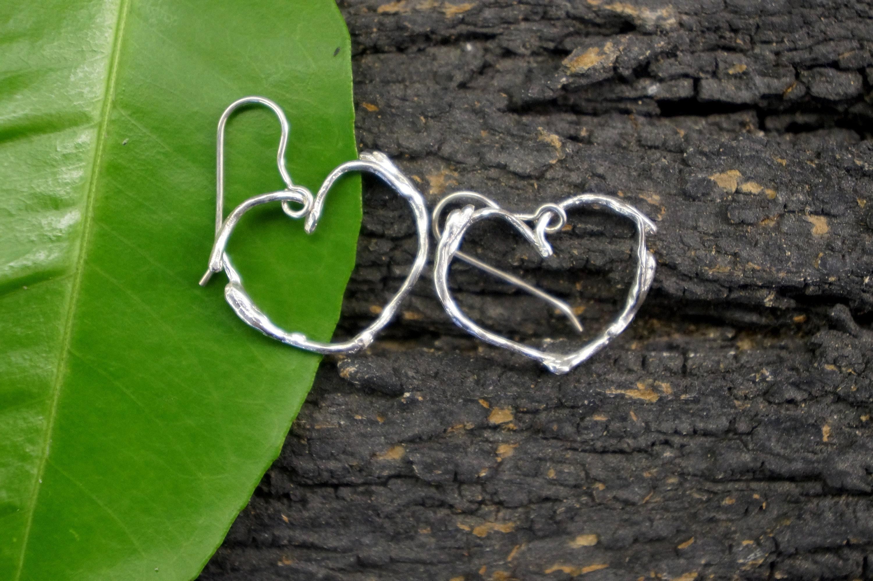Gold Heart Twig Earrings