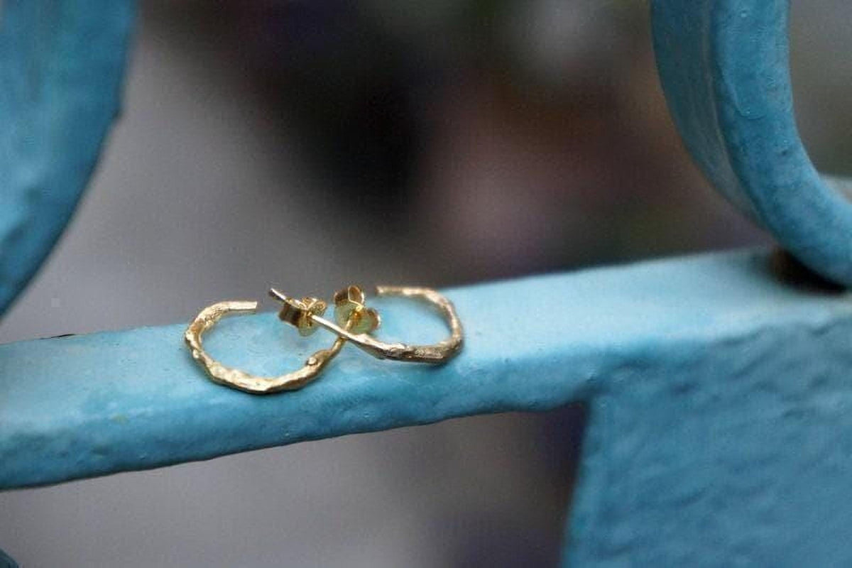 Gold Mini Hoop Earrings, Solid Gold Jewelry, Olive Branch Earrings, Gift for Her, Birthday Gift for Women, Handmade Jewelry, Boho Fashion-2