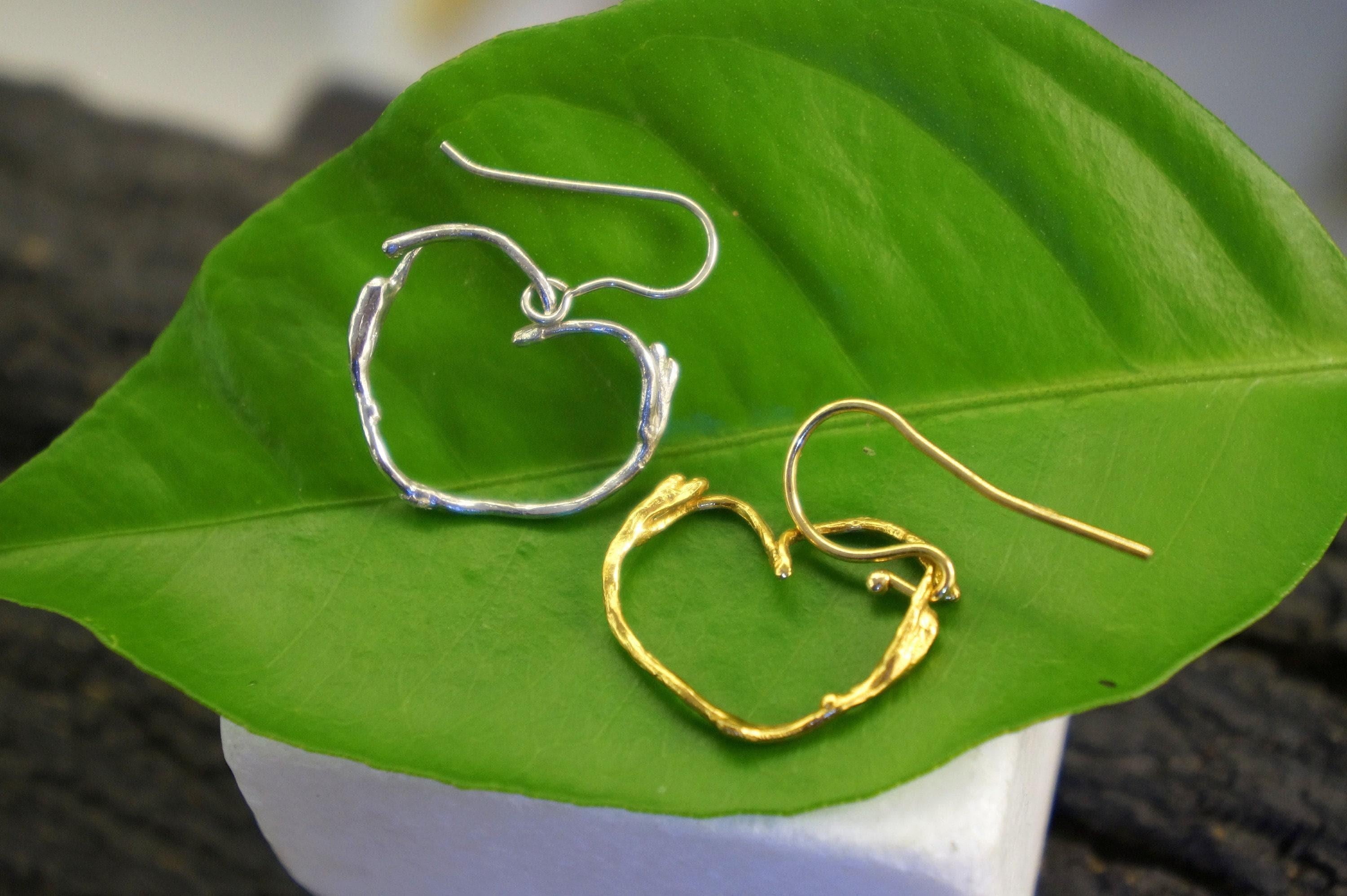 Gold Heart Twig Earrings