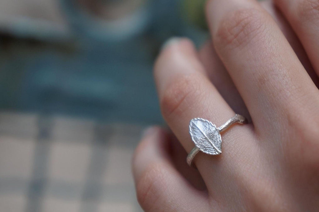 Sterling Silver Rose Twig & Leaf Ring