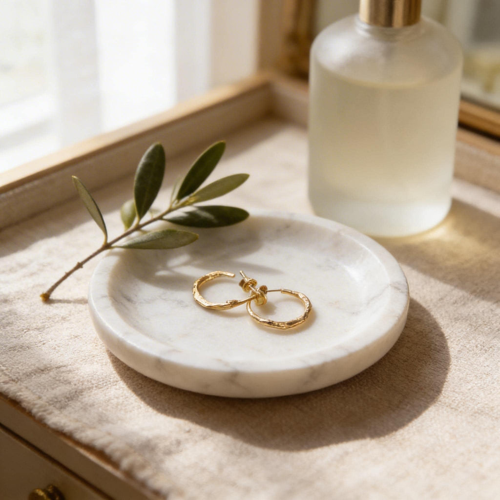 Gold Mini Hoop Earrings, Solid Gold Jewelry, Olive Branch Earrings, Gift for Her, Birthday Gift for Women, Handmade Jewelry, Boho Fashion-0